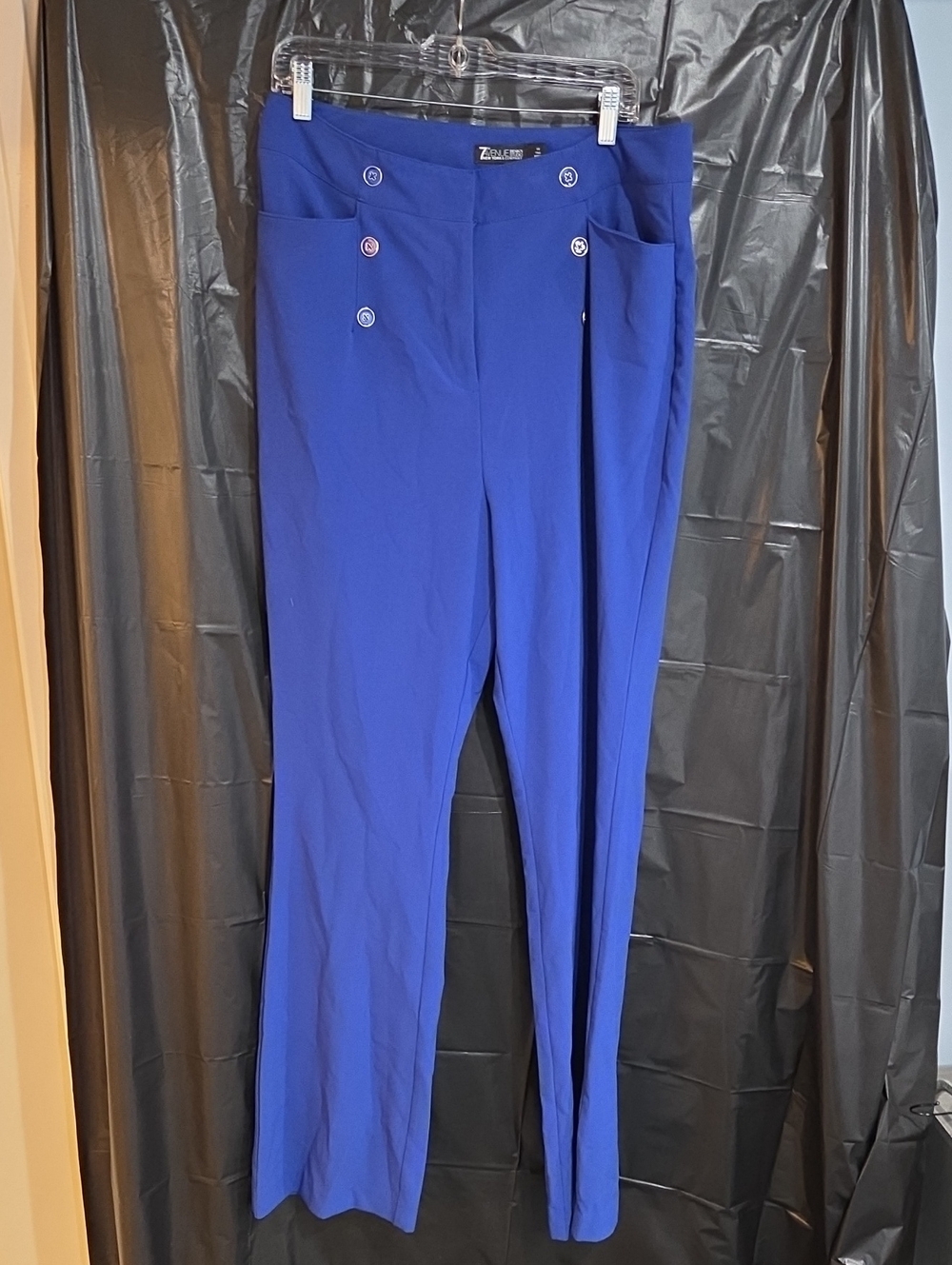 New York & Company Royal Blue Button-Accent Straight Leg Trousers